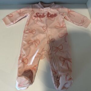 Carter’s Little Sister Pink Bows Fleece Footie Onesie Pajamas - 3M